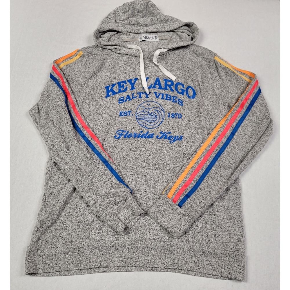 Suzzi "Key Largo Salty Vibes Florida Keys" Gray Pullover Hoodie Adult Unisex M